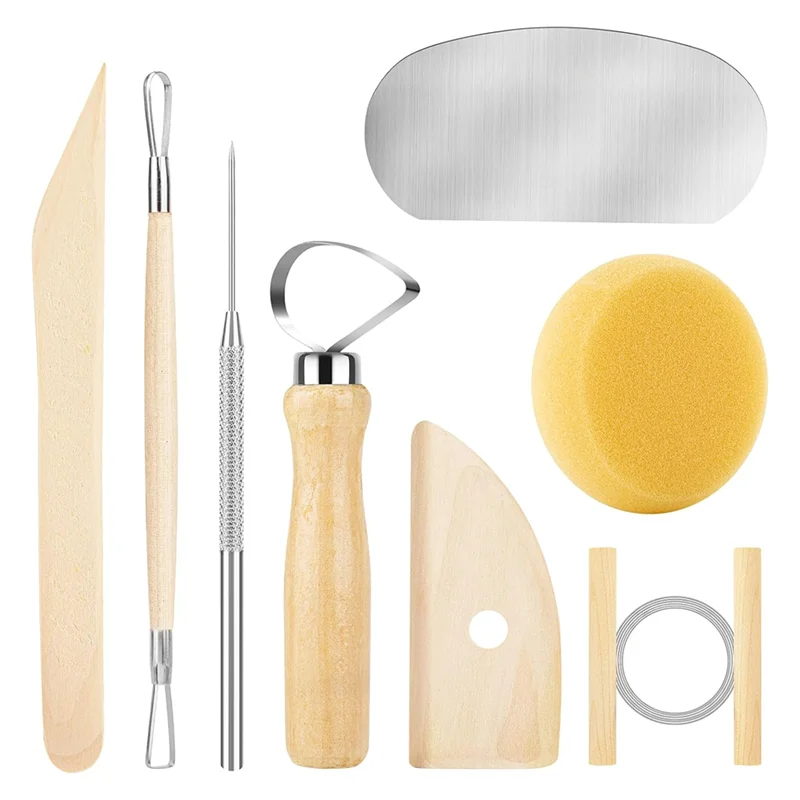 8PCS Wooden Pottery Sculpting Tools, Wood Clay Cleaning Tool Set,  Modeling Tool For Carving, Molding, Cutting