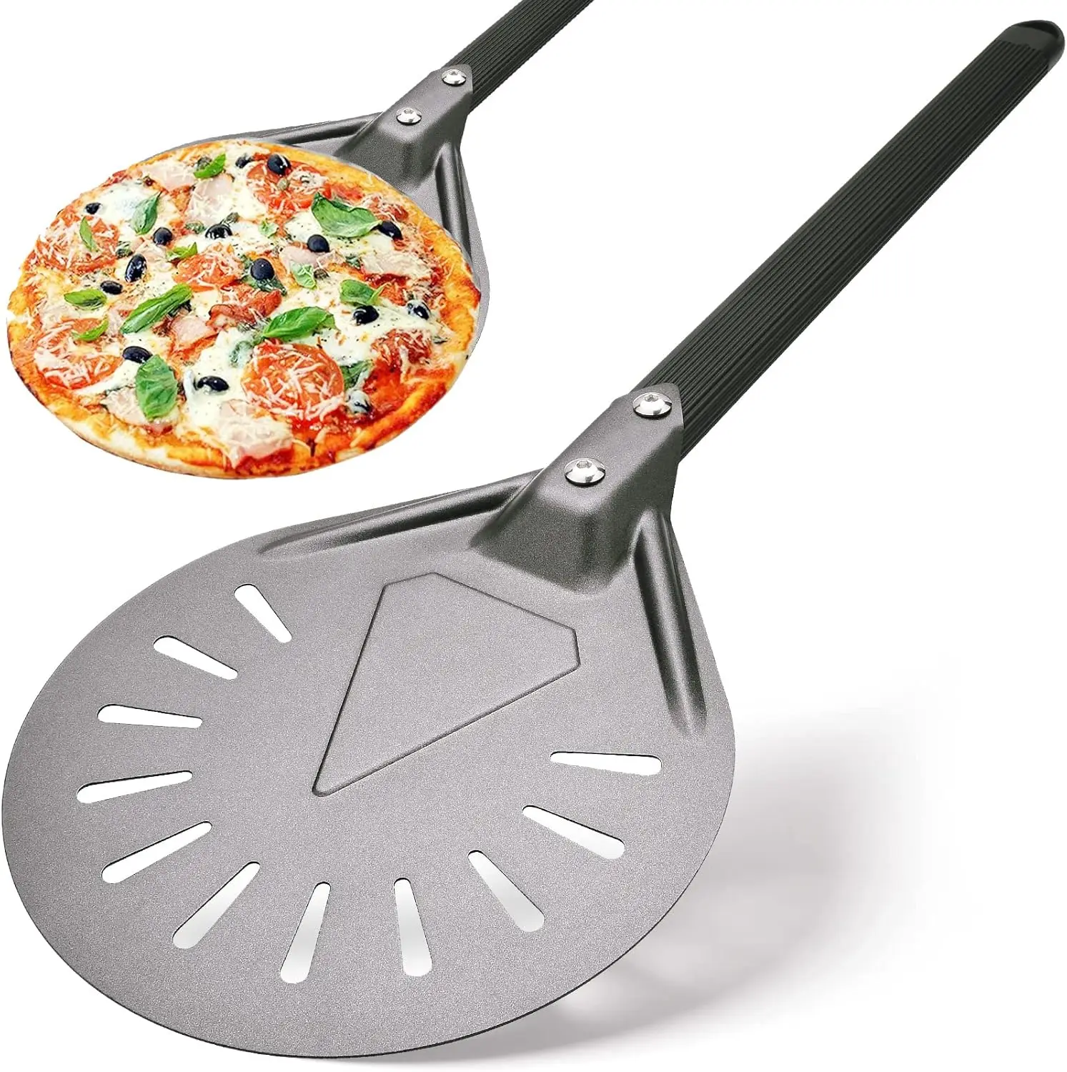 Pala para Pizza de Aluminio de 8 Pulgadas, 23.6 Pulgadas de Diámetro Total, Accesorio para Horno Exterior para Girar Fácilmente