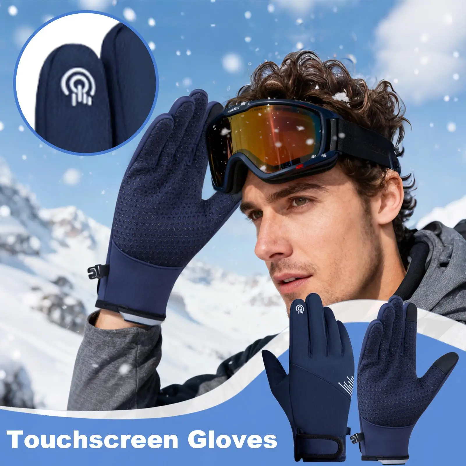 قفازات الطقس البارد، قفازات لمس حرارية مقاومة للرياح للرياضات الخارجية، معدات شتوية دافئة للتزلج وركوب الدراجات والجري والمشي لمسافات طويلة #1
