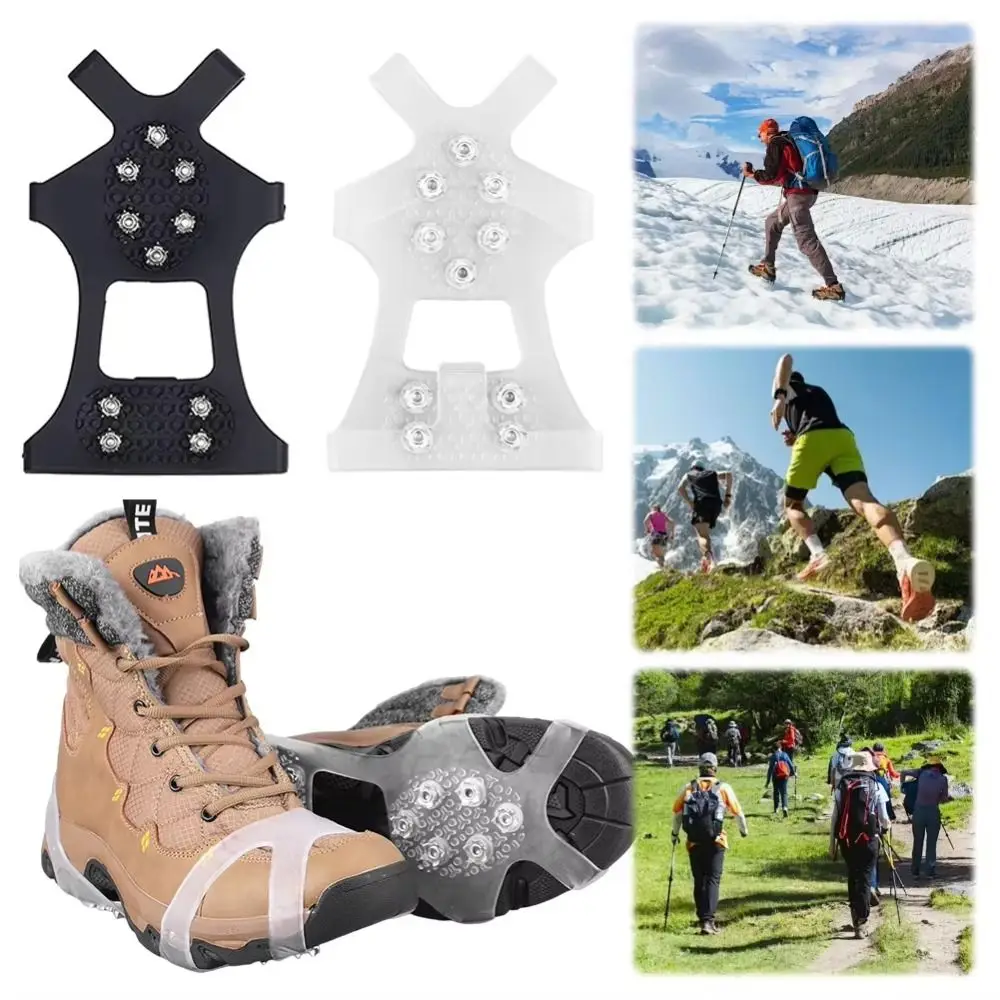 1Pair 10 Teeth Ice Grippers Non-slip Wear-resistant Ice Snow Shoes Spikes Gripper Snow Spikes for Snow Walking Climbing Shoes
