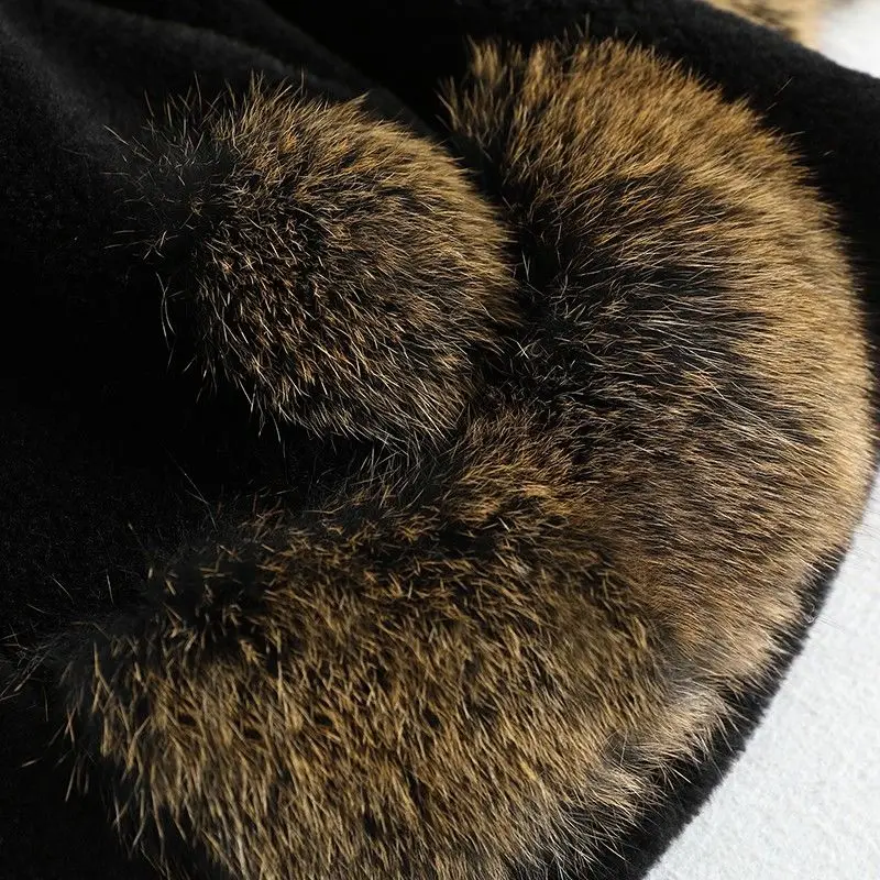 New Gold Mink Coat Women's Medium Long Fox Fur Collar Mother Wear Thickened Warm Fur Jacket High End Female Faux Fur Overcoat