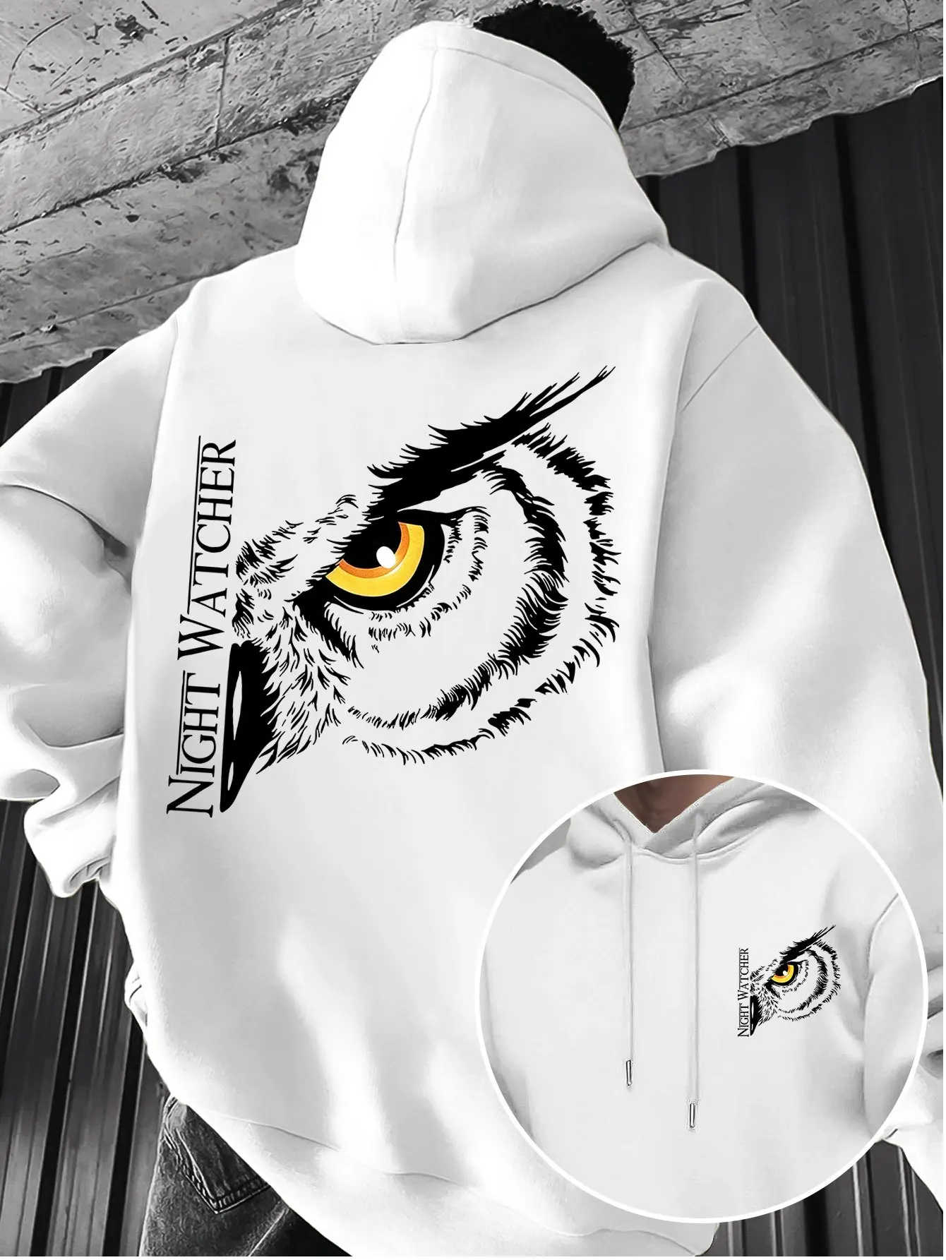Moletom masculino com capuz de lã, estampa gráfica de coruja, roupa esportiva de inverno quente, moletom casual folgado para treino, blusa pulôver.