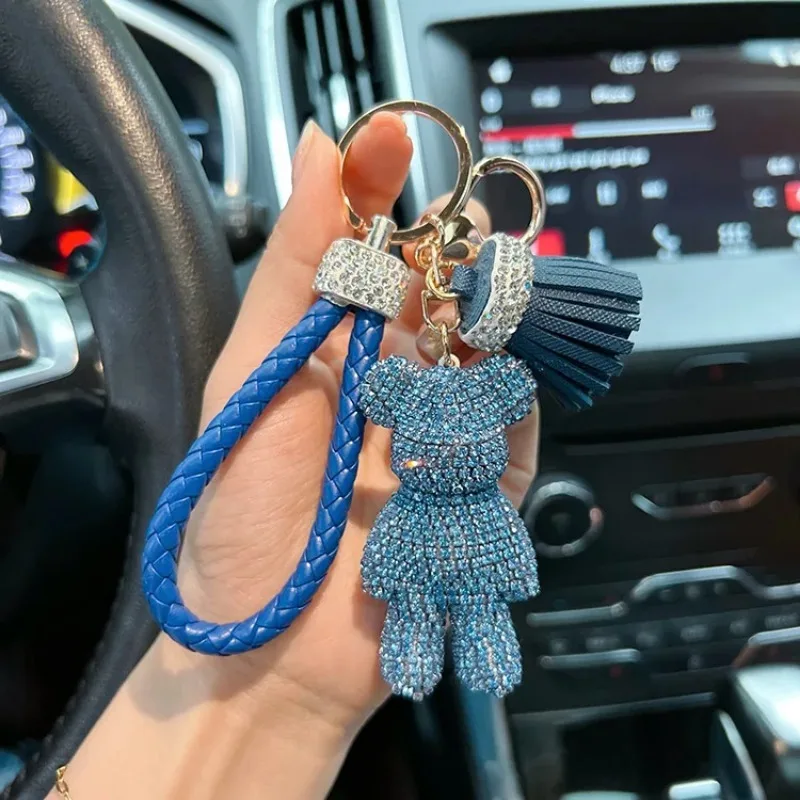 Personalized Diamond Studded small bear Key Chain cute Dynamic Rope Tassel car Key chain Exquisite Gift Pendant