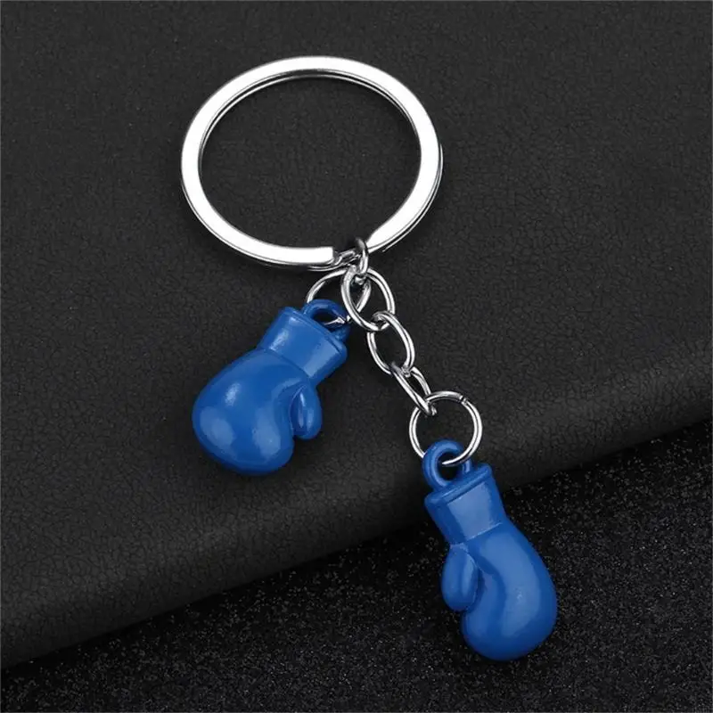 HX6F Unique Boxing Gloves Keychain Simulation Fitness Equipment Pendant Handmade Keyring for Men Women Car Keys Decoration