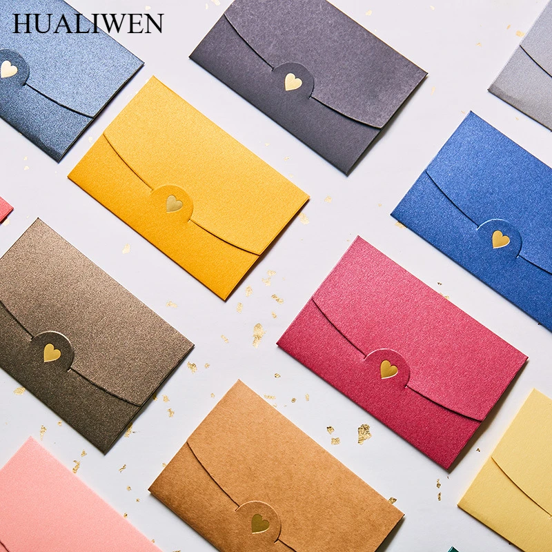 (10 Pieces/Lot) 10.5CM*7CM Small Greeting Card Name Card Envelope Hot Stamping Love Pearlescent Paper Mini Envelopes