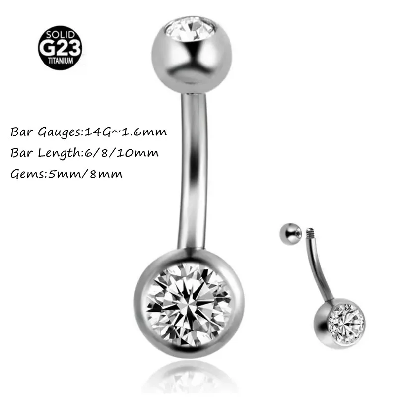 30PCS Body Jewelry-G23 Implant Grade Titanium Double Crystal Navel Barbell Belly Button Navel Piercing 14G Body Piercing Jewelry