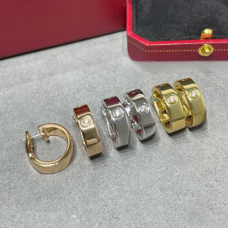 

High VersionVGold Thick Plated Screw Big Pancake Earrings Ear Studs Ear Hoops Gold High VersionCNCExquisite Diamond-Encrusted Fa