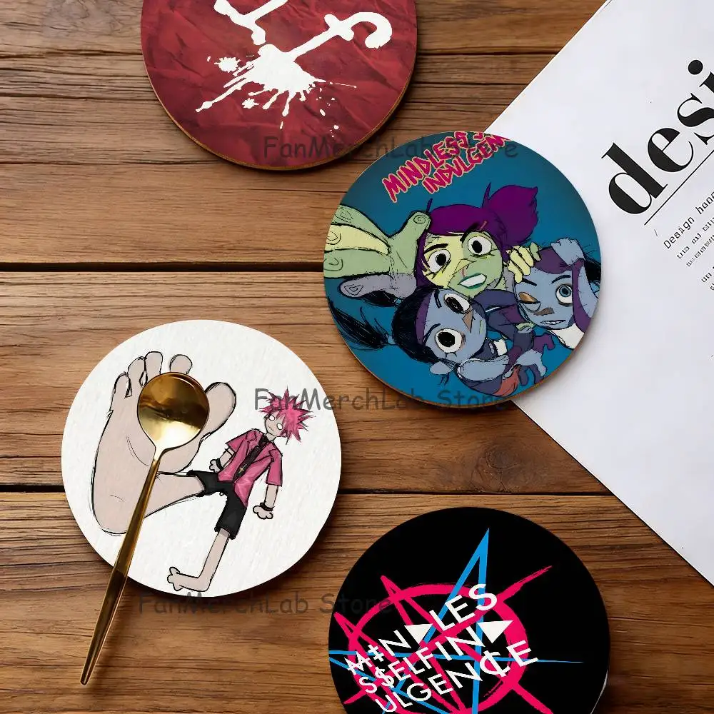 

M-Mindless Band Self I-Indulgence Wood Coaster Set - Heat Resistant For Tea & Coffee, Home Cafe Decor Holiday Gift
