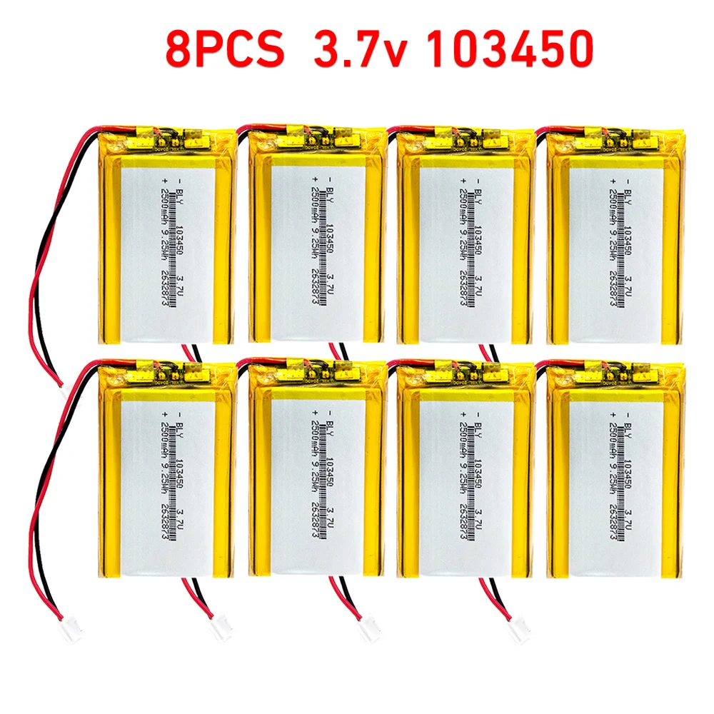 

3.7V 103450 2500mAh Rechargeable Li-Polymer Battery with JST PH 2.0mm 2Pin Plug for GPS Camera MP5 Bluetooth Headset