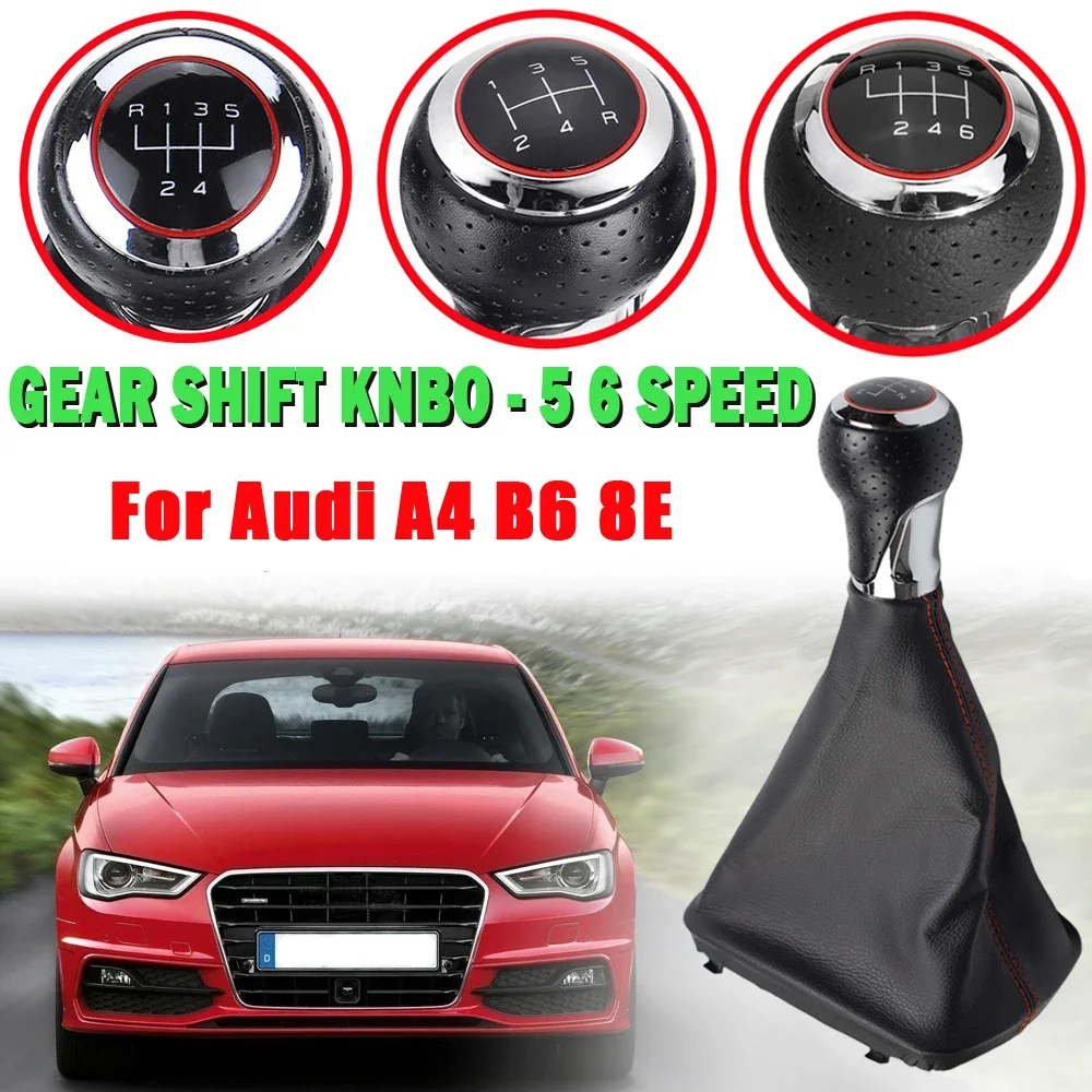 6 Speed Handle Leather Shifter Car Gear Shift Knob with Boot Cover For Audi A4 B6 8E 2000-2004 A6 C5 4B 1997-2005