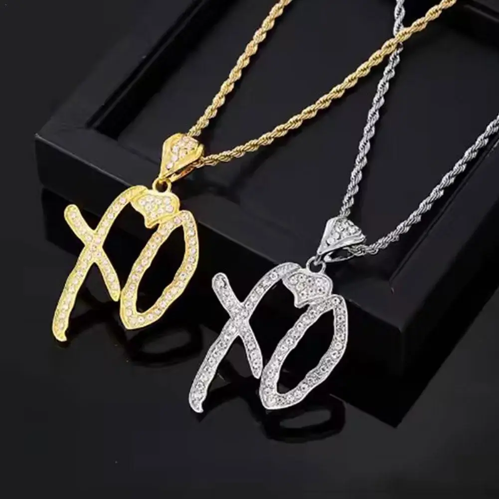 Fashion XO Necklace Cubic Zirconia Letter Pendant Sweater Chain Light Luxury Hip Hop  Party Jewelry Accessories For Men Women