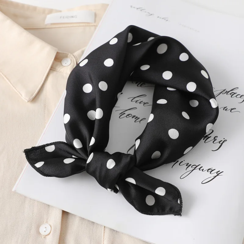 Dot Print Design Luxury Small 50cm Square Women Silk Scarf Handkerchief Hair Band Decorate Scarves Bandana image 6
