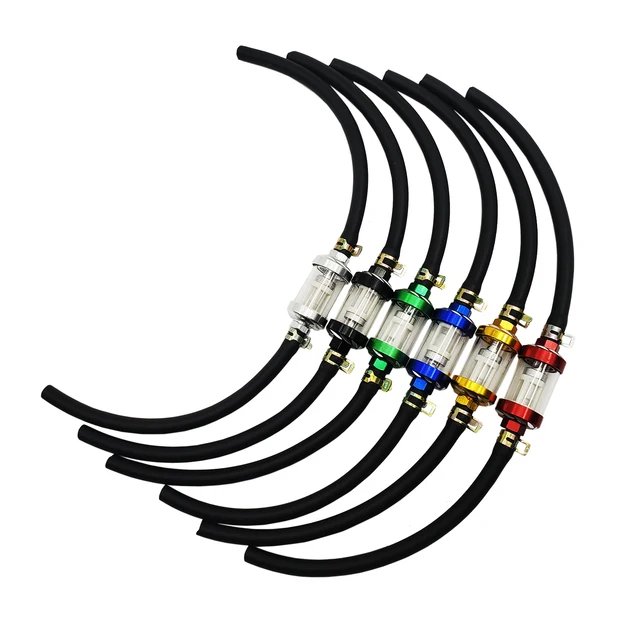 8mm Wewnętrzny filtr paliwa motocykla Filtry benzyny + wąż paliwowy benzyny + klipsy Moto Scooter Dirt Bike CNC Aluminum Alloy