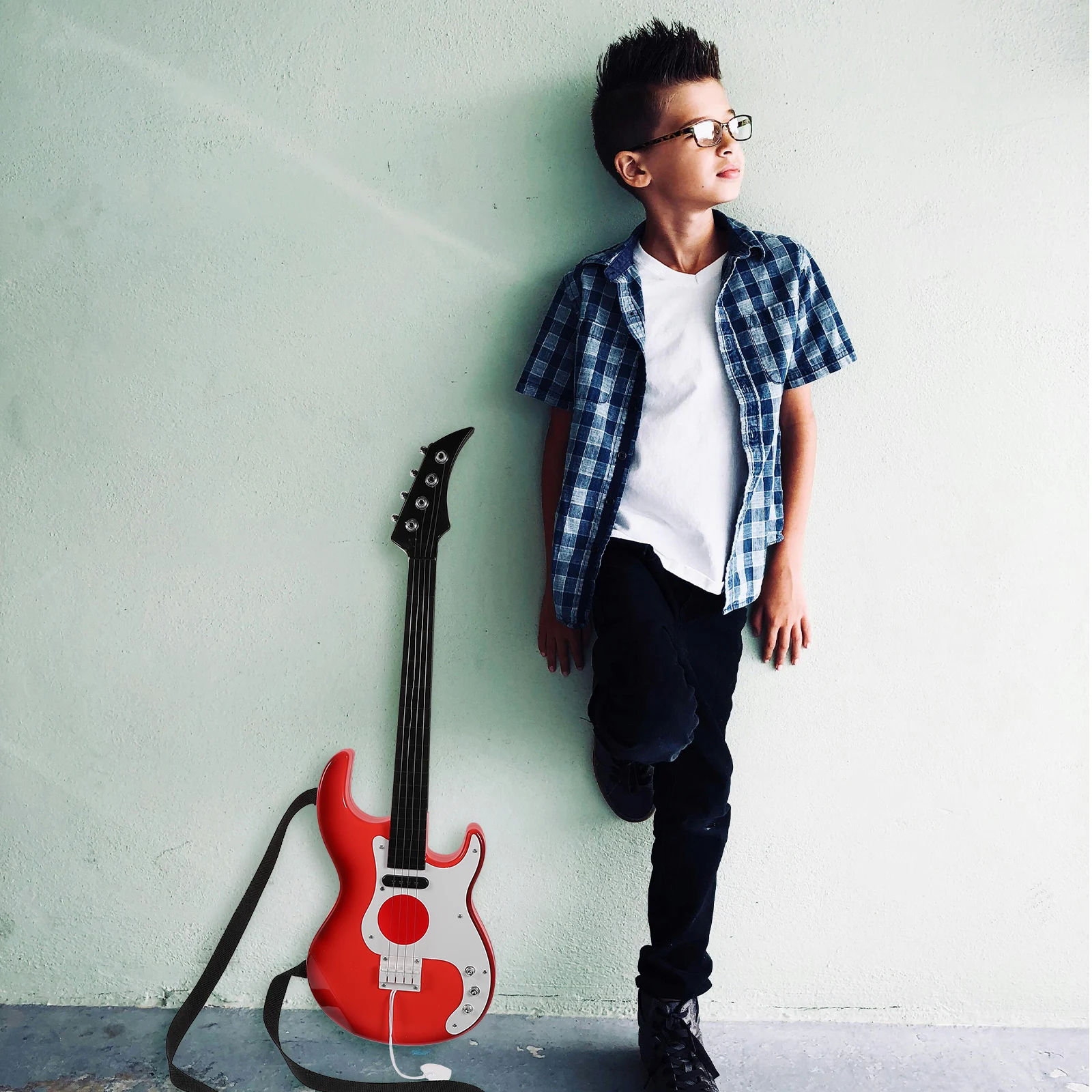 1Pc Mini Electric Bass Guitar Toy for Kids - Brown Strings, Musical Practice Instrument, Early Learning Education Toy