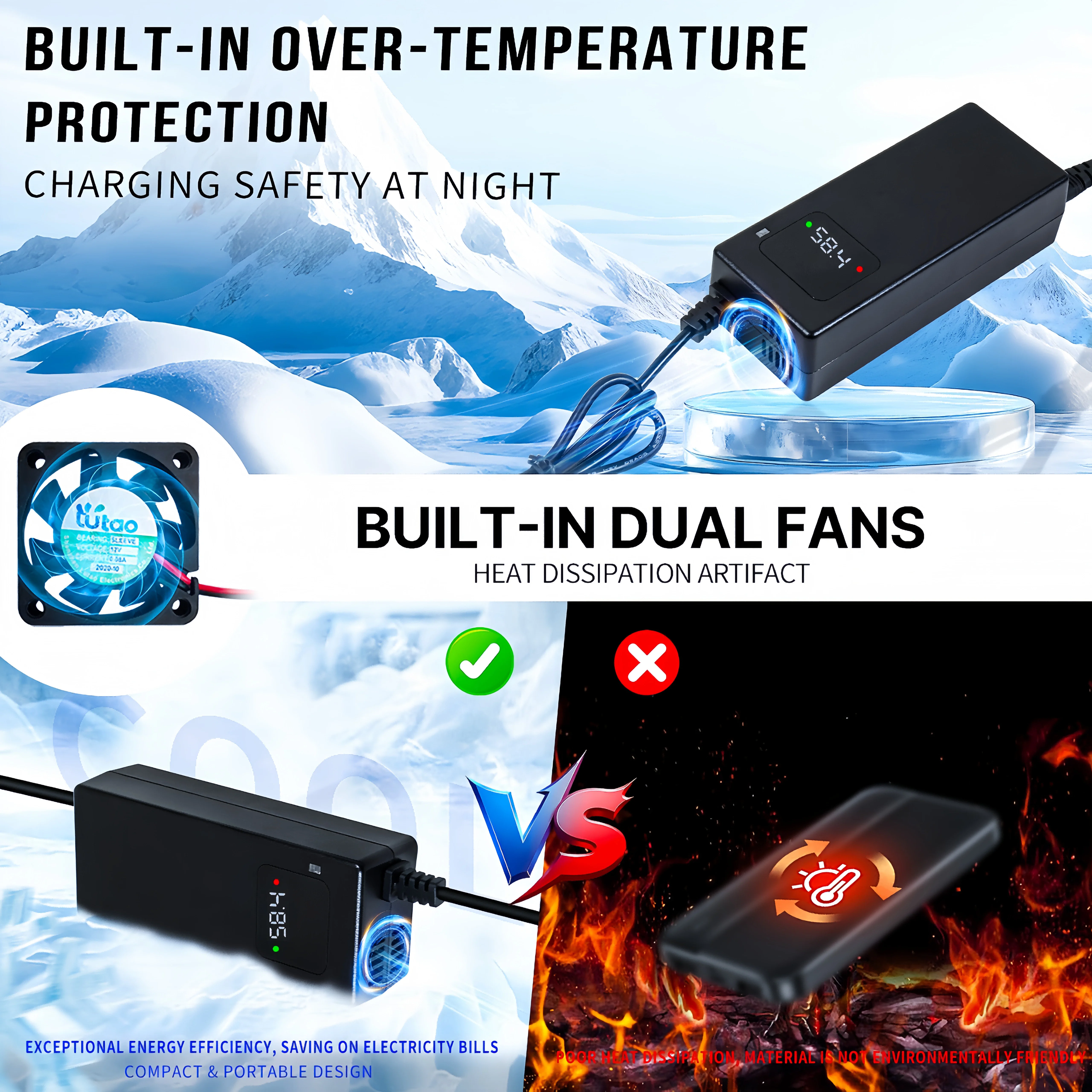 Batería de litio YZPOWER 58,4 V 2 A 16 S LiFePO4 |   para bicicleta eléctrica de 48 V con apagado automático y certificación CE