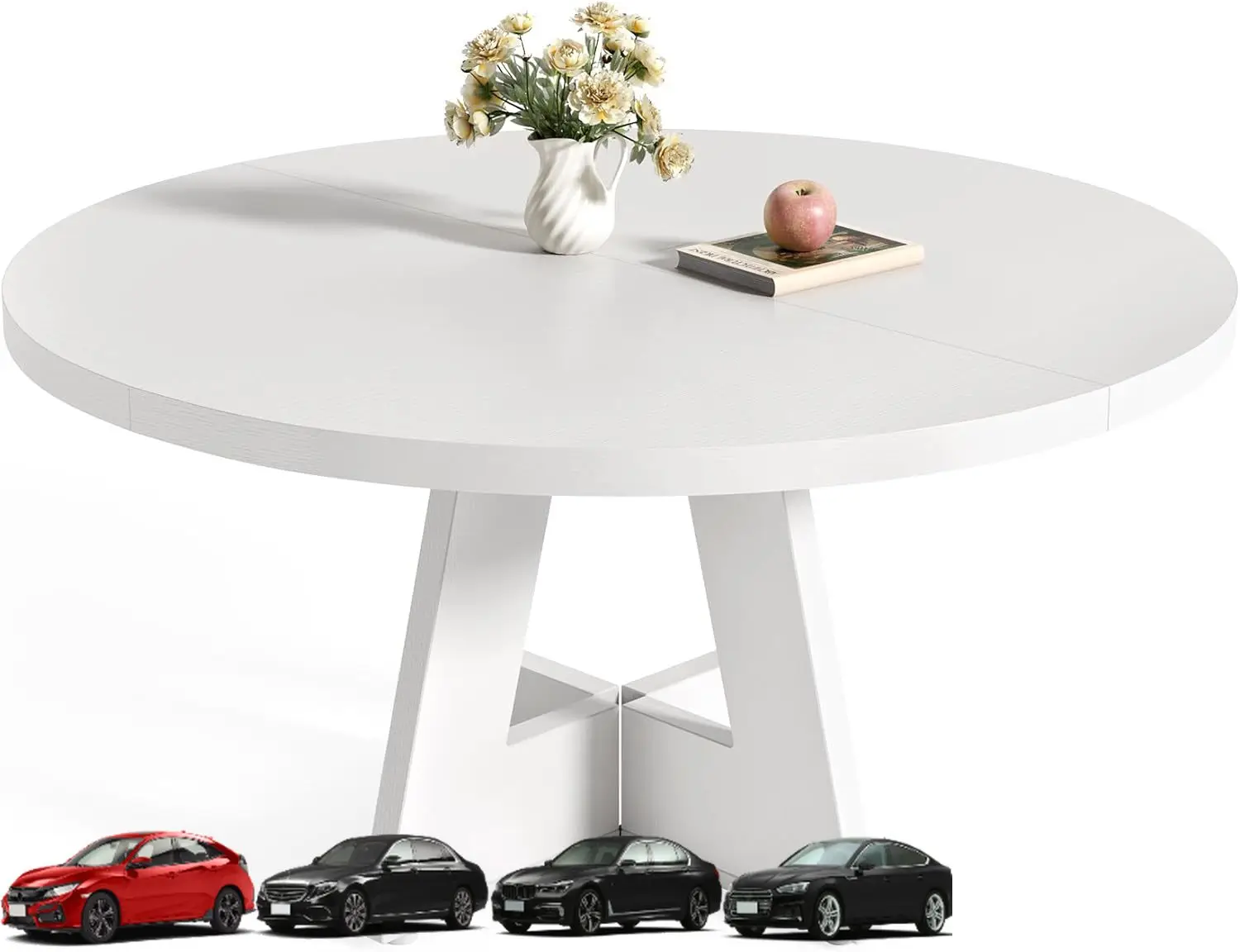 

LITTLE TREE Round Dining Table for 4-6 People, 47 Inches White Circle Dinner Kitchen Dining Room Table with Wooden Pedestal Base
