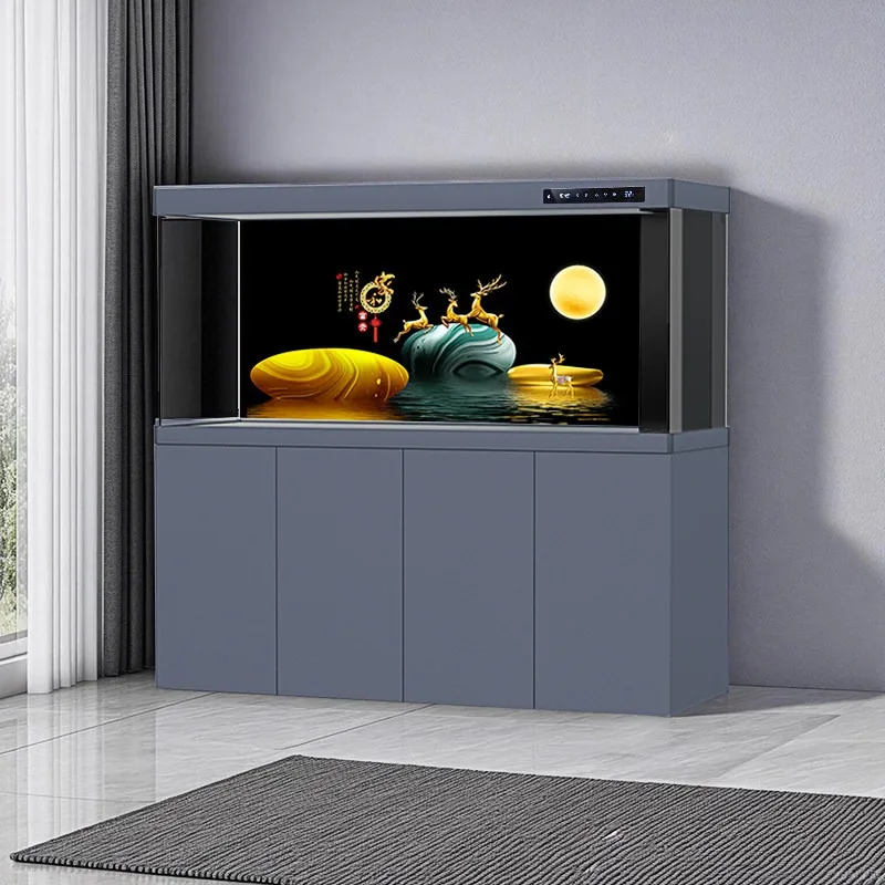 Fish tank bottom filter household living room 2026 new floor dragon fish tank large ultra-white ecological partition screen