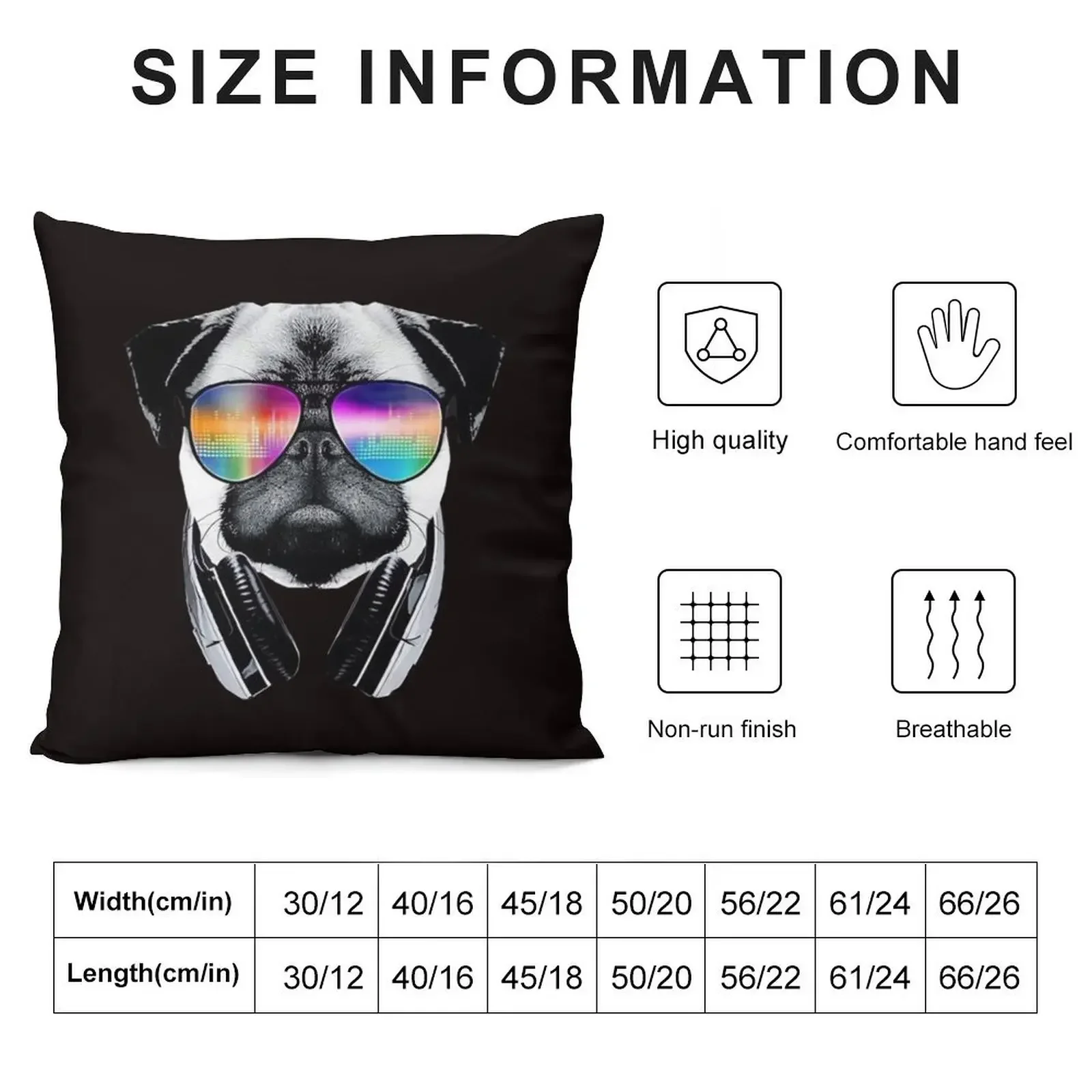 Trippy Pug Dog Wearing Music Equalizer Sunglasses Throw Pillow Custom Cushion Elastic Cover For Sofa Christmas Pillow pillow