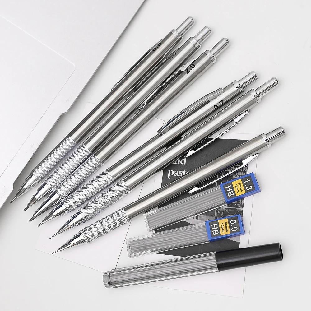 0,5/0,7/0,9/1,3/2,0mm Automatische Bleistift Metall Mechanische Bleistifte Sets Mit Bleistifte Grip Führt kunst Zeichnung Student Büro Liefert – Detail 2