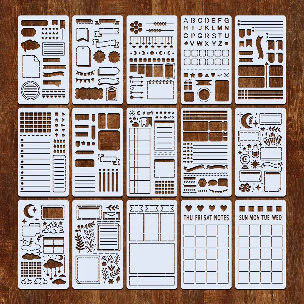 15 Stück Wiederverwendbare Kugel-Schablonen für Tagebuch-Zeichnungen zum Malen, DIY Scrapbooking, Tagebuch, Scrapbook, Journal, Schreibwaren, Geschenke – Detail 6