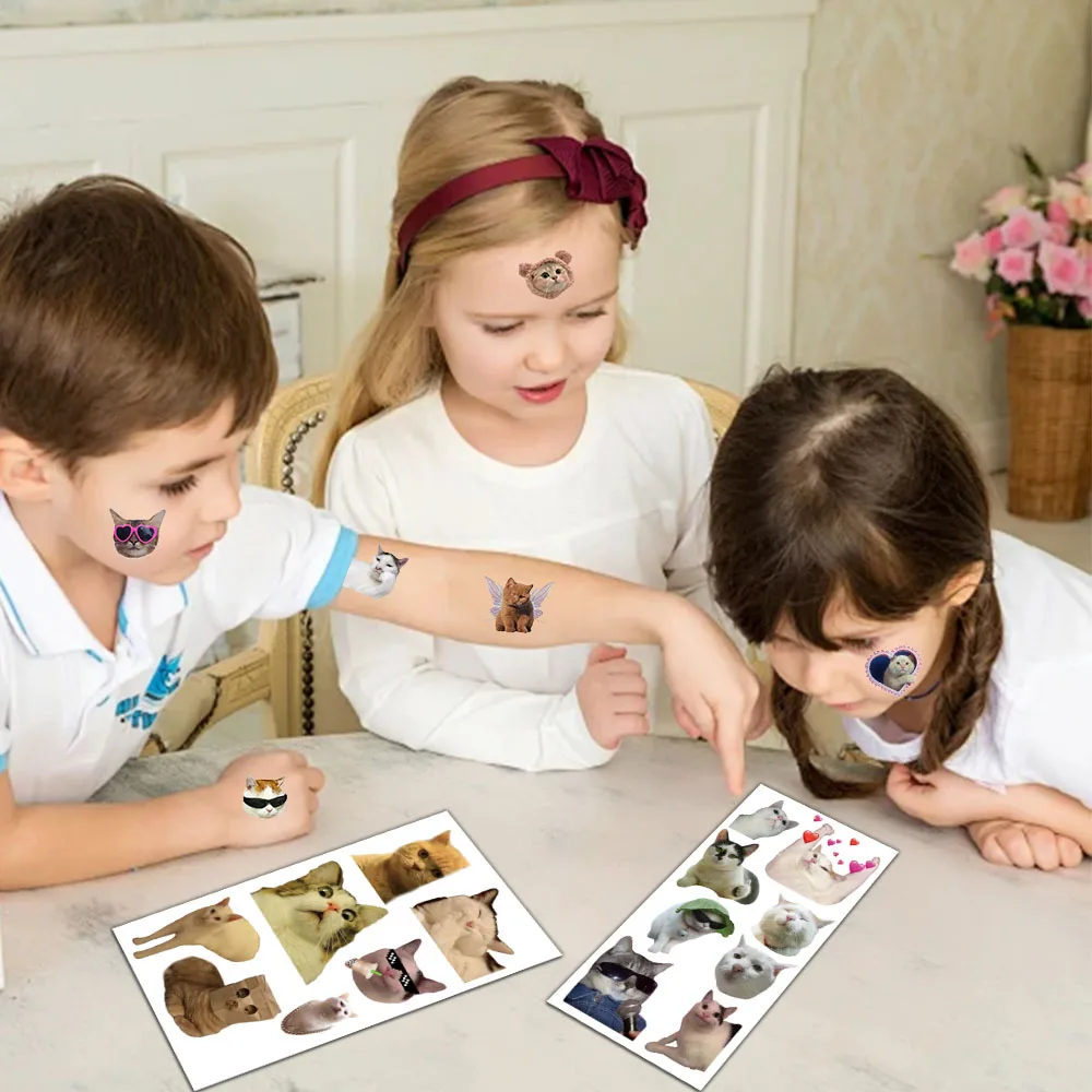 10 STKS Kat Emoticons Tattoo Stickers Leuke en grappige nep-tatoeages Gepersonaliseerde Retro-tatoeages Waterdicht en duurzaam ﻿