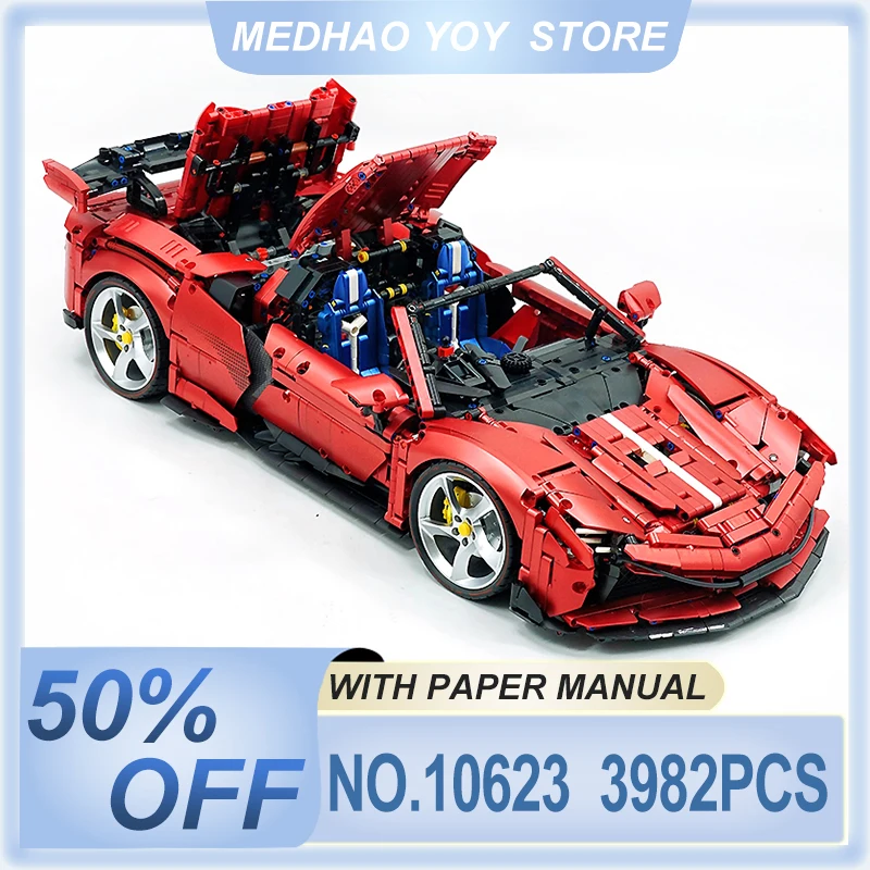 Classic GULY SF90 Limited Edition Metallic Sports Hypercar 1:8 Building Blocks City Speed Vehicle Puzzle DIY Toy Christmas Gifts