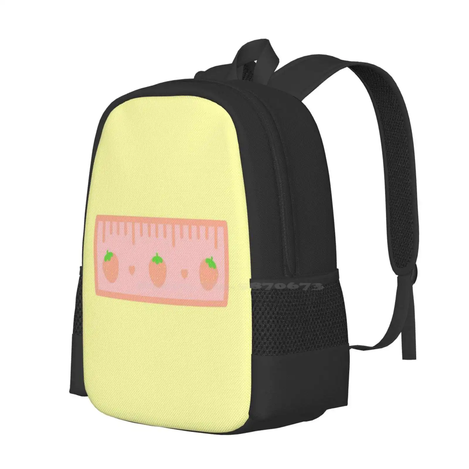 Cute Ruler Pattern Design Bagpack School Bags Cute Kawaii Sweet Ruler Stationary Back To School Strawberry Hearts Vector