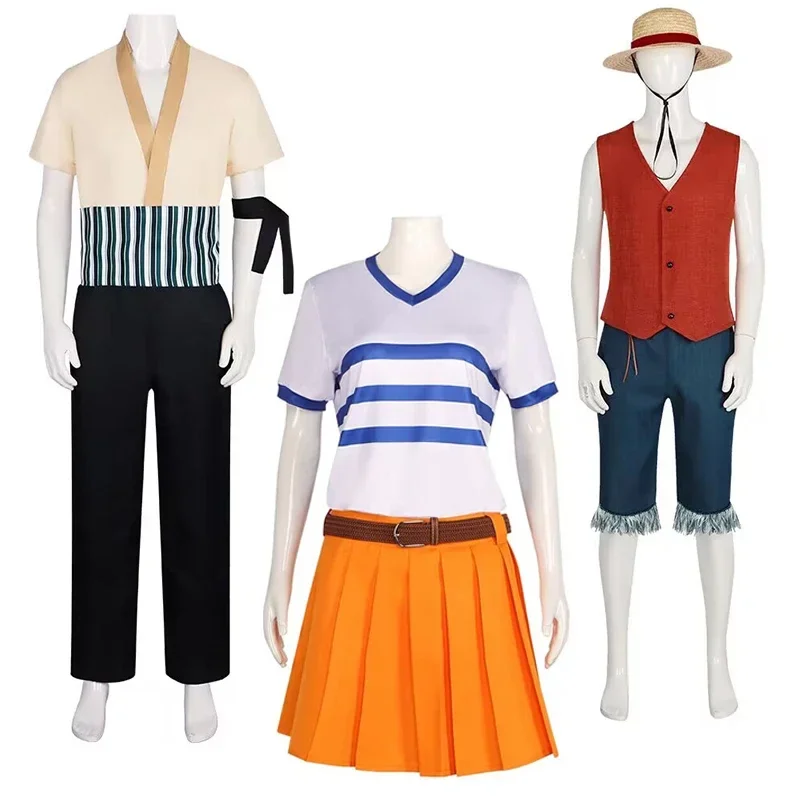 Nami Luffy Roronoa Zoro Cosplay Costume Live Action TV Series Uniform Hat Full Set Suit Halloween Party Performance Roleplay