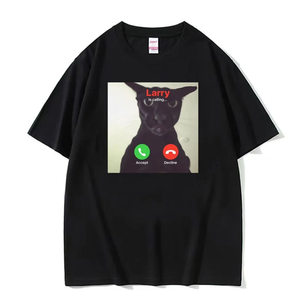 Evil Larry Is Calling Cat Phone Screen Funny Graphic T-shirt Men's Clothing Fashion Gothic T Shirt Summer O-Neck Casual T-shirts