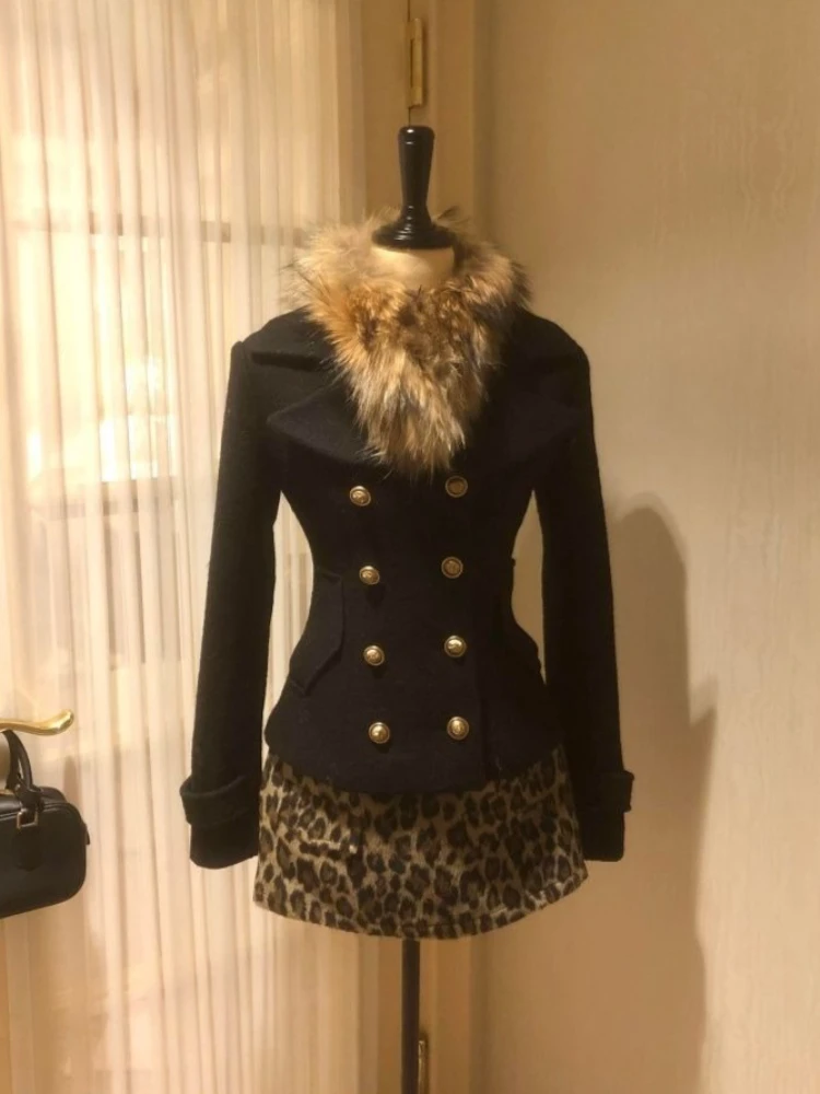 

Новый зимний сексуальный элегантный милый комплект из 2 предметов с искусственным воротником, модное пальто + леопардовая юбка, карадзюку, японская тонкая уличная одежда в стиле ретро