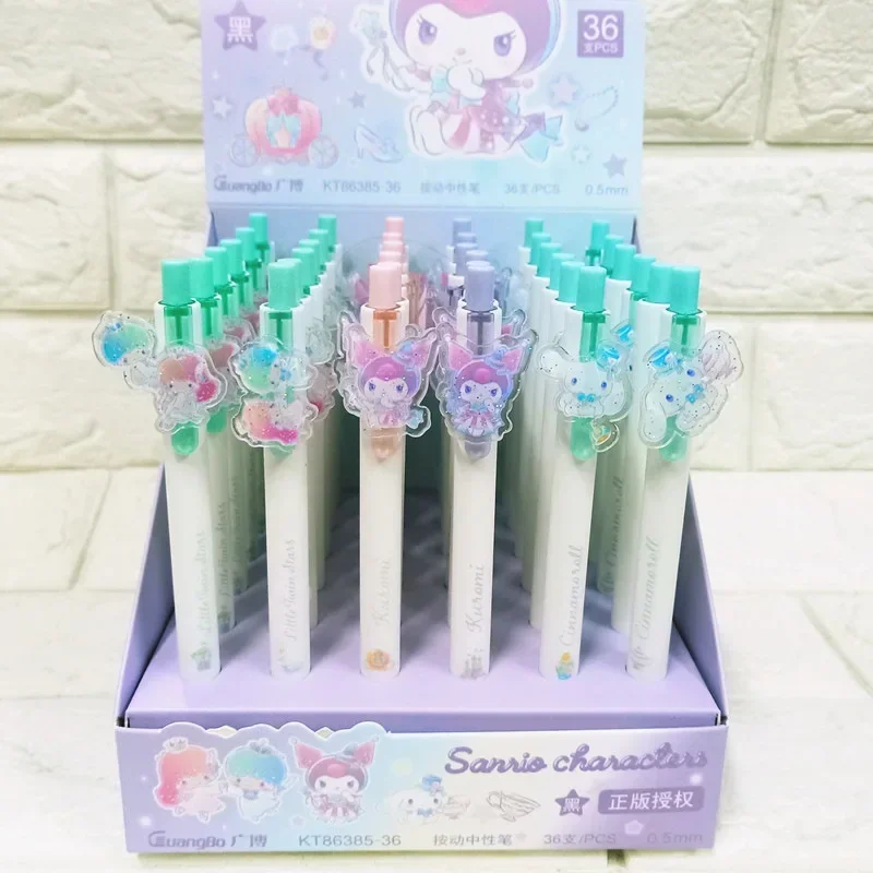 36pcs/full box Sanrioed Kawaii Anime Cartoon series My melody Kuromi Cinnamoroll High-value cute girl gel pen stationery gift