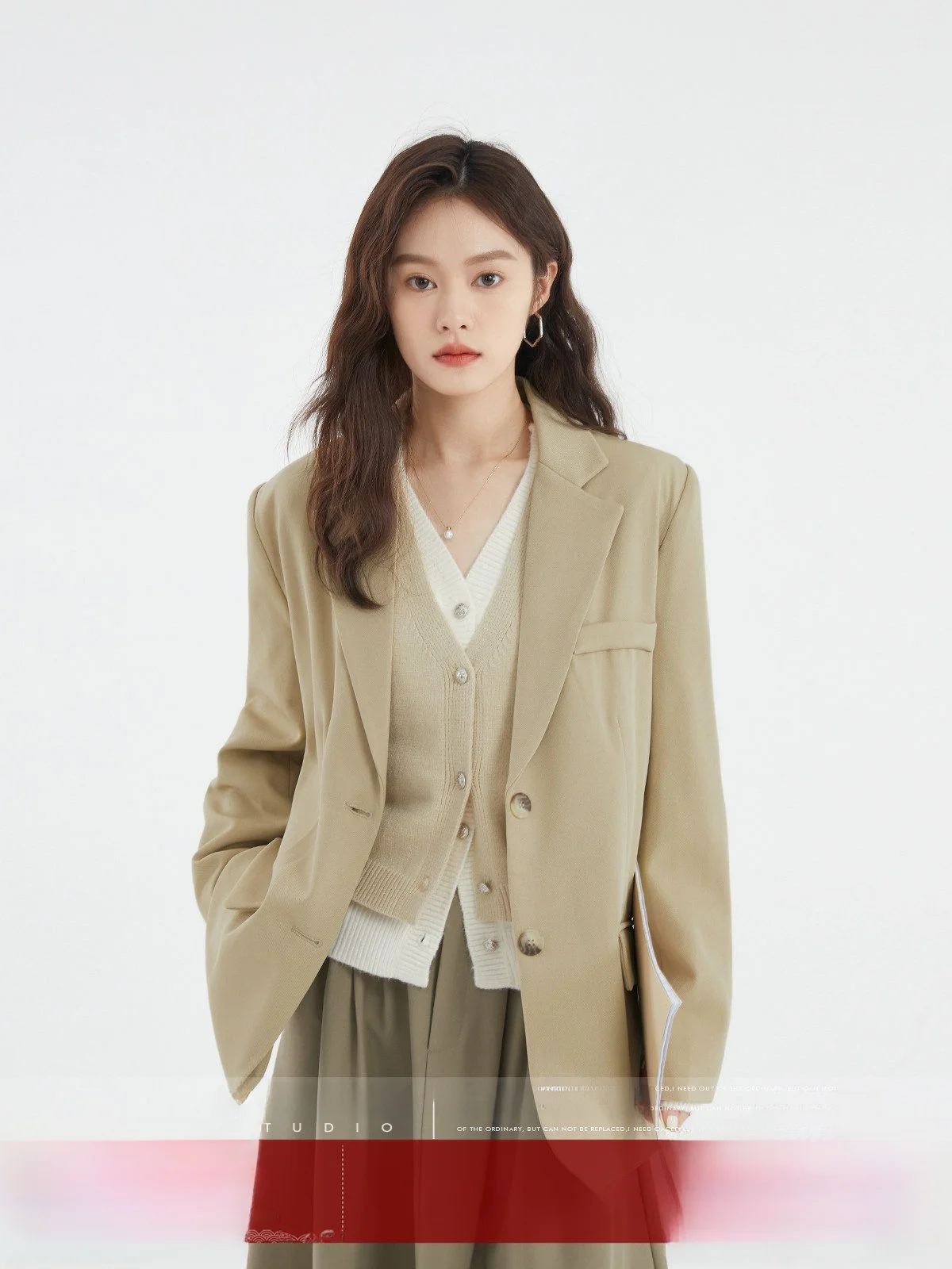 

MoZao Anti-Wrinkle Casual Leisure Women's Suit Jaet Loose Profional Small Western Sle Polyester Long Sve Single Button