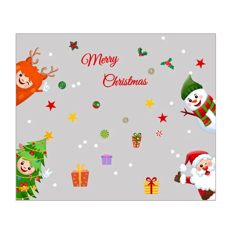 Cartoon Weihnachtsmann Schneemann Wandaufkleber Heimdekoration Elektrostatische Aufkleber Neujahrs-Wandbild Glasfenster-Dekoration Tapete – Detail 7