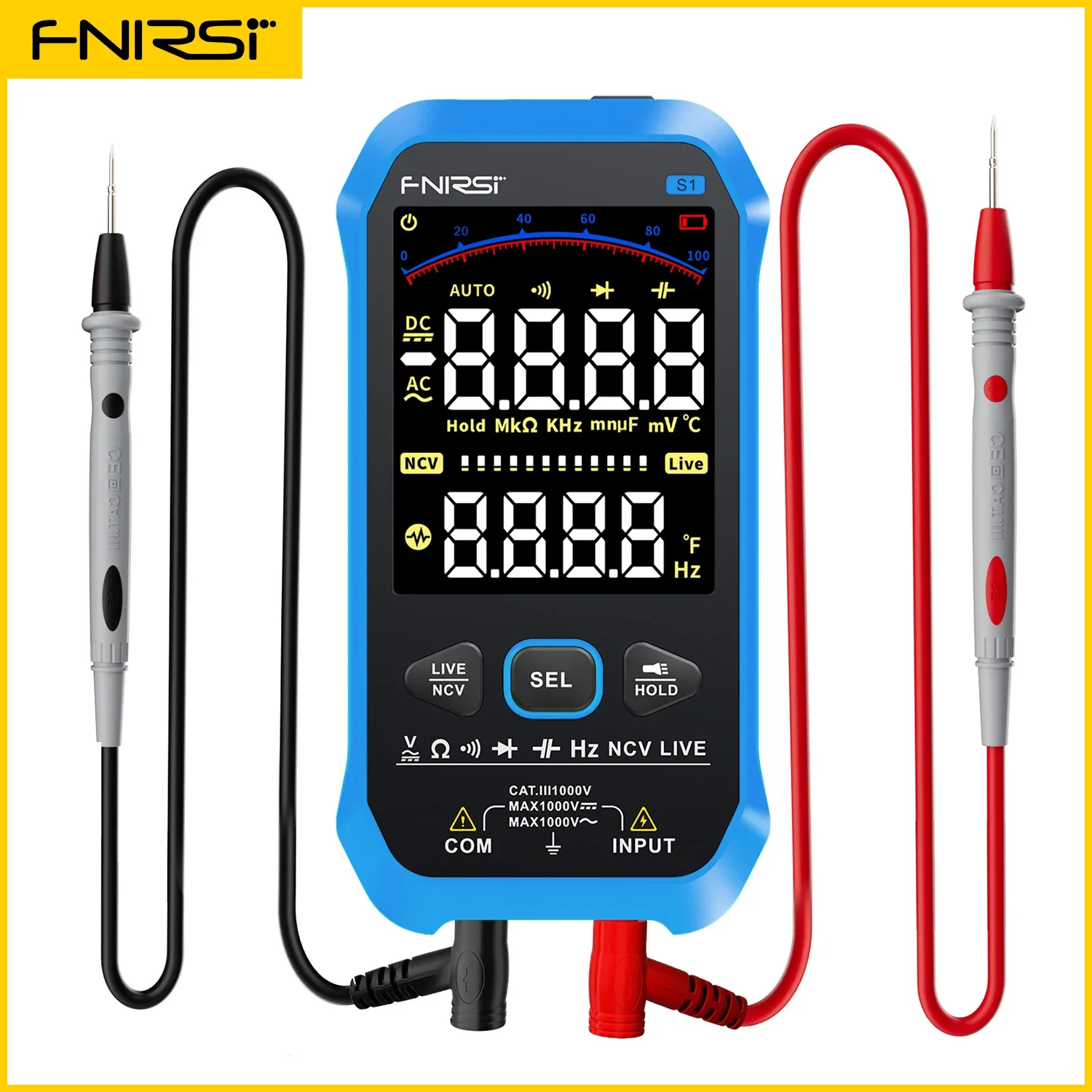 FNIRSI-S1 Digital Multimeter 9999counts AC DC Voltage Resistance Capacitance Diode NCV Hertz Live Wire Tester With Thermocouple