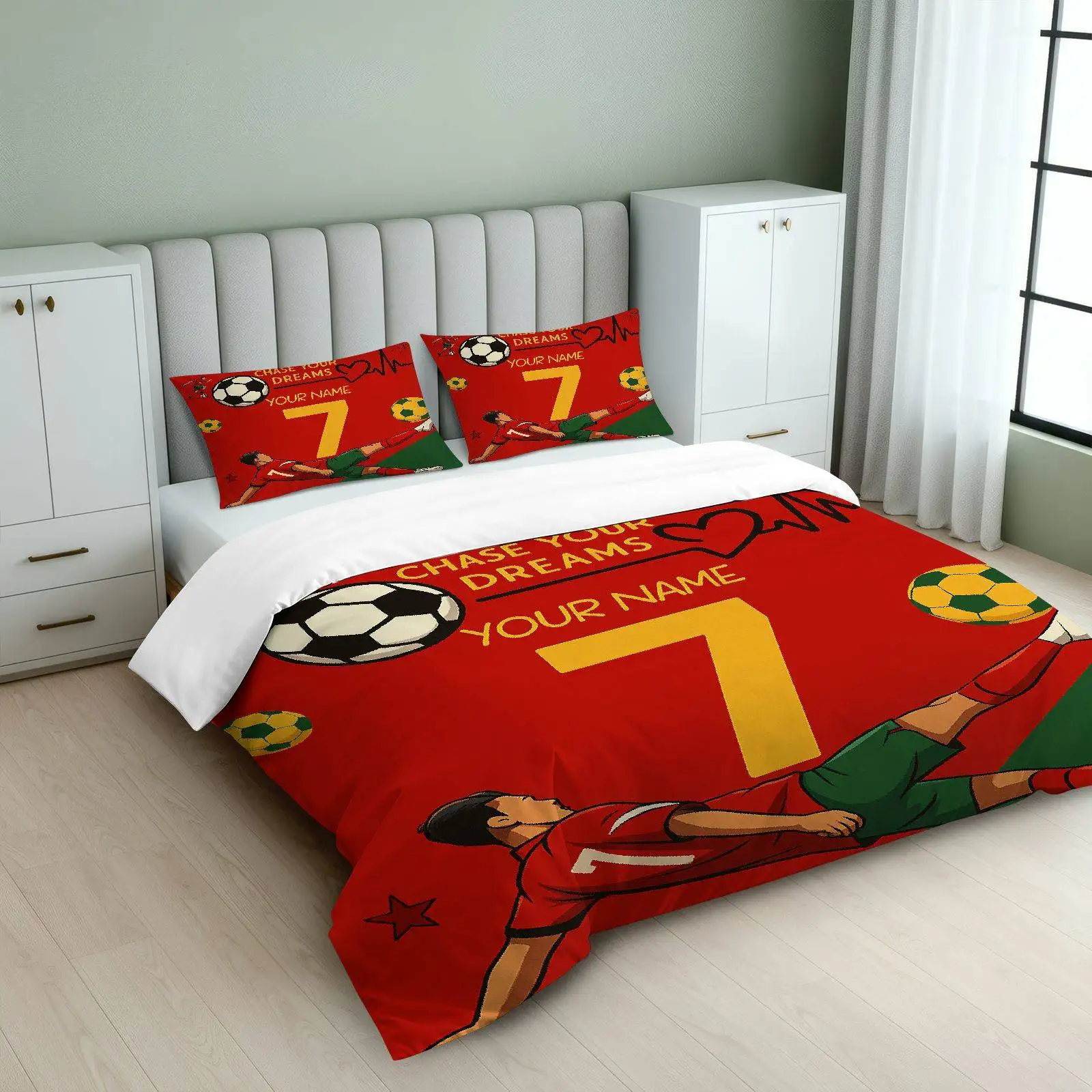 Football Player Digital Love Theme Duvet Cover Set Multi Size Quilt Cover Queen Size Bedroom Bedding Decoration Machine Washable Adult Boy Girl Bedroom