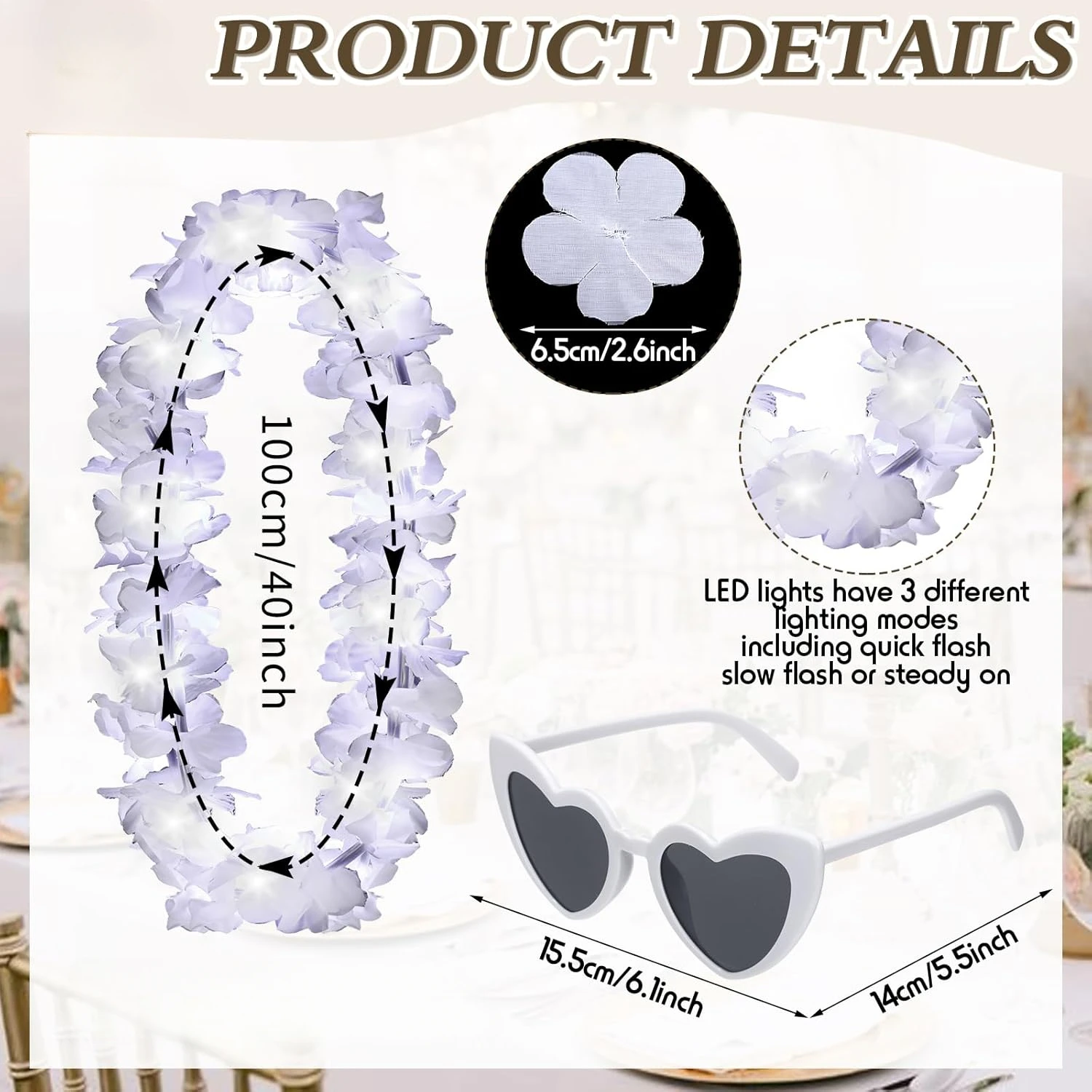 قلادة لييس هاواي بإضاءة ليد ، إكليل زهور ، إكليل إكليل ، نظارات هاواي الشمسية ، الصيف ، الشاطئ الاستوائي ، ديكور حفل الزفاف ، 24 ، 48