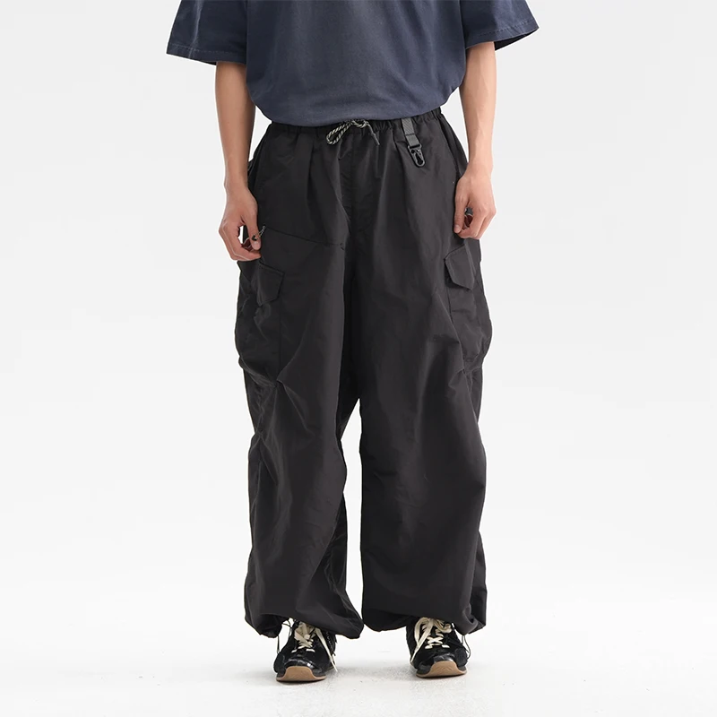 Men Women Loose Fit Cargo Pants Ripstop Water-Repellent with Multi-Pockets Adjustable Cuffs Carabiner Outdoor Streetwear