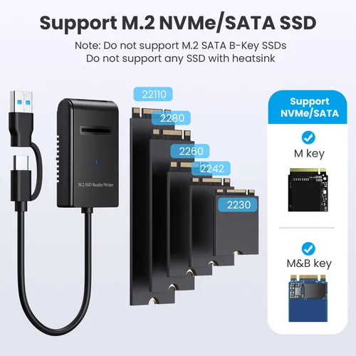 Imagen 2 del producto Cable de unidad fácil M2 NVME/SATA de doble protocolo M.2 a USB tipo C adaptador SSD de 10Gbps para carcasas de disco duro NVME PCIE NGFF SATA