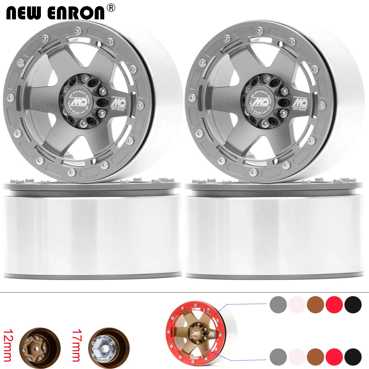 NEW ENRON Aluminum Alloy CNC Beadlock 12mm/17mm Wheel Rim Hub For RC 2.6 inch Crawler tires MK07 Axial 4082 H8H CROSS