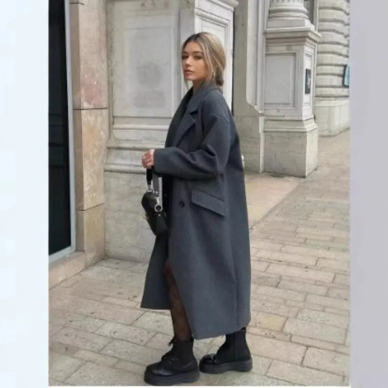 

Женская одежда, осенне-зимний новый уличный однотонный плащ среднего и длинного цвета, шерстяное пальто, новый дизайн, мода