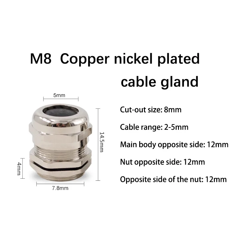 25pcs M8 Brass Nickel Plated Metal Cable Waterproof Joint Sealing 304 Stainless Steel Stuffing Box PG Gland Head M12m20