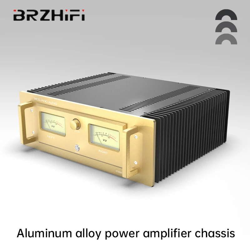 

BRZHiFi A60 aluminum alloy power amplifier case Home Audio Amplifier case Enclosure Electronics with Heat Sink Double VU meter