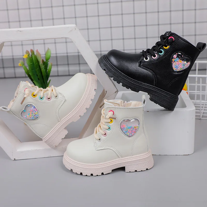 Fashion Girl's Boots Autumn Soft Leather Platform Boots Toddler Round Toe Chunky Kids Shoes Casual Non-slip Ankle Boots Ботинки