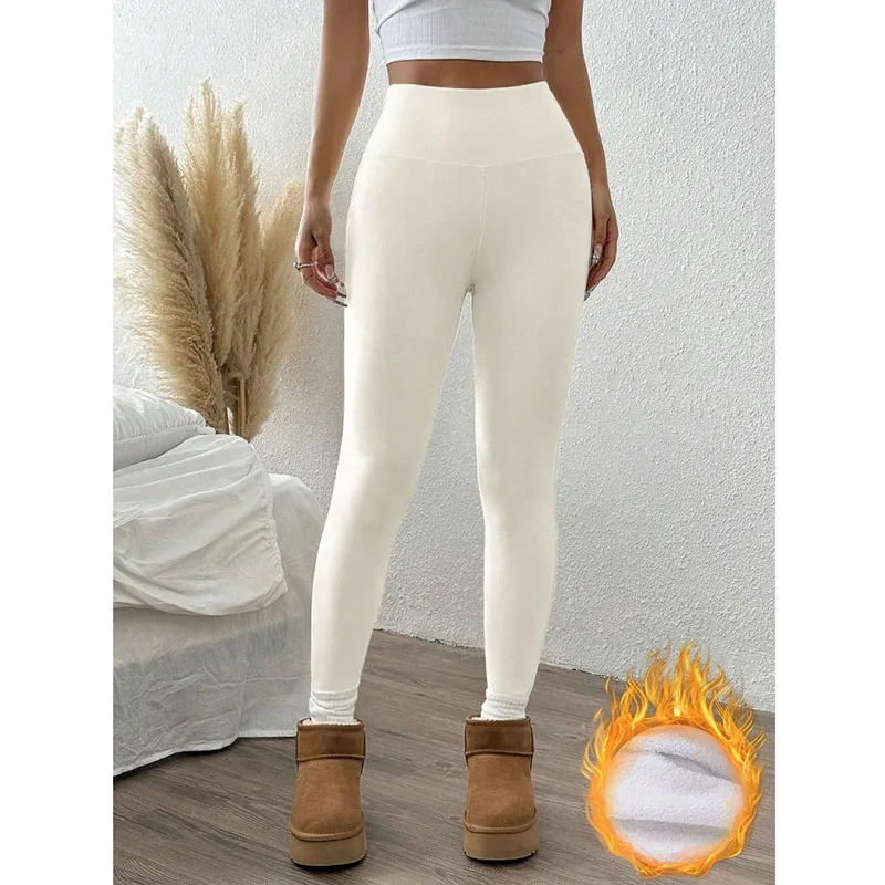Verdicken Super Warme Winter Leggings Frauen Dünne Stretch Hohe Taille Verhindern Kälte Leggings Einfarbig Casual Plüsch Klassische Hosen