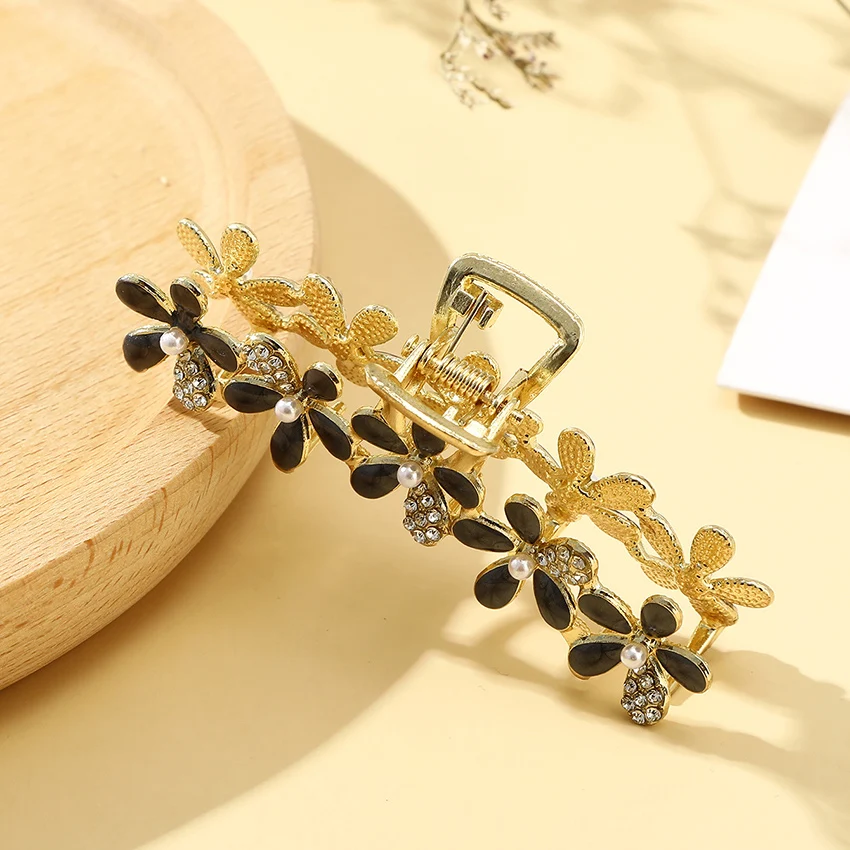 LEVAO Women Elegant Rhinestone Alloy Hair Claw Metal Flower Fashion Headwear Horsetail Crab Claw Barrettes Hair Accessories