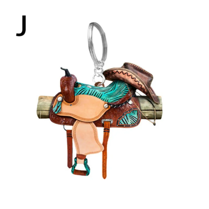 Horse Saddle Keychain Creative Acrylic Car Keychain Ornament Hangings Charm Bag Backpack Pendant Key Chain Ring Cowboys Gifts