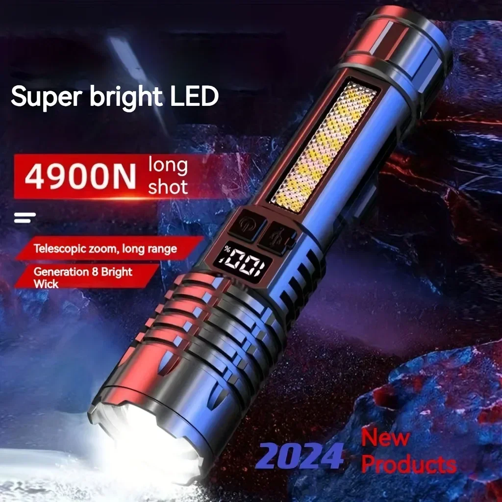 LED Flashlight High Lumens Tactical Torch USB Rechargeable With COB Lamp Waterproof Outdoor Camping Riding Hiking Lantern