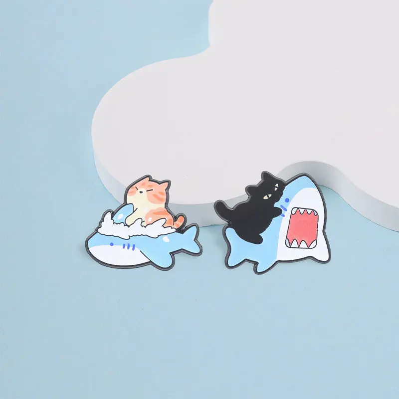 Kawaii Emaille-Anstecknadeln mit Haustier-Motiv, niedliche Cartoon-Hai- und Katzen-Broschen, modische Anstecknadeln für Rucksäcke, Kleidung, Schmuck, Geschenk für Freunde – Detail 7