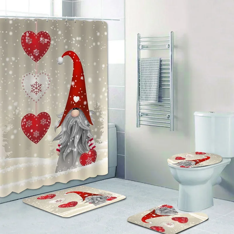 Christmas Shower Curtain Set with Rugs,Gnome Shower Curtain Sets for Bathroom,Christmas Thanksgiving Day Bathroom Set Decor 4pcs