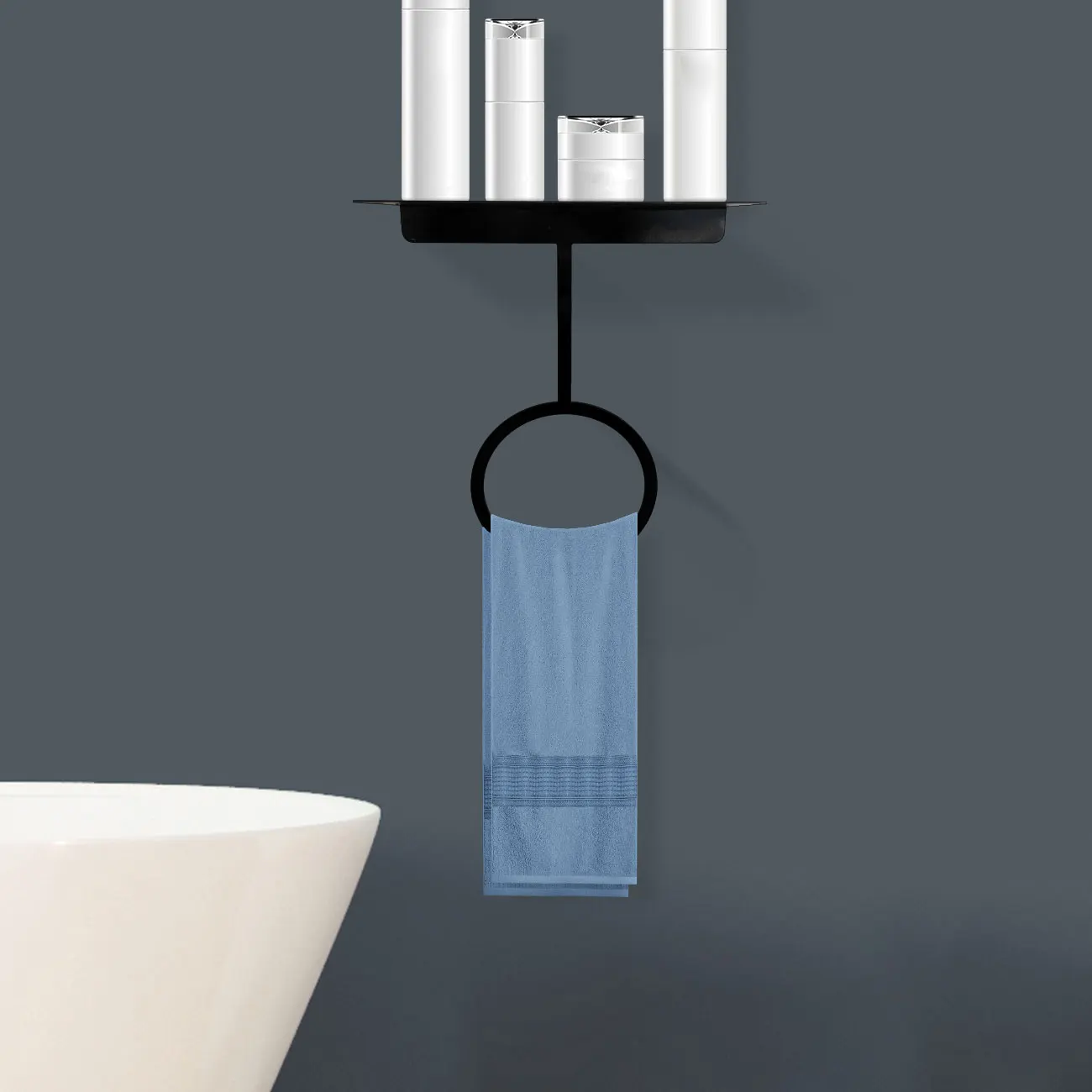 1-Pack Simple Black Iron Towel Ring Holder - High-End Design, Bathroom/Kitchen/Bedroom Multipurpose Use